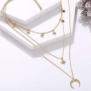 Multiple Layered Moon Star Coin Gold Necklace