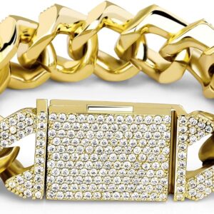 8mm Cuban Link Bracelet, 14K Gold Iced Out Bracelet for Men