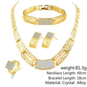 Vintage Necklace Bracelet Earrings Rings | Dubai 18K Gold Jewelry Set