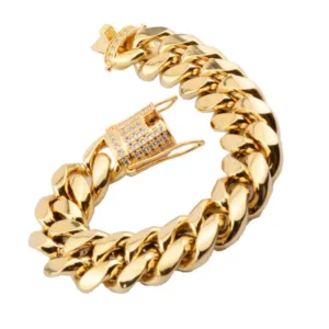 Mens 10K Yellow Gold Link Bracelet 14mm Box Clasp 9 Inches